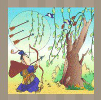 看图猜成语：一个人拿着弓箭在柳树下答案是什么？